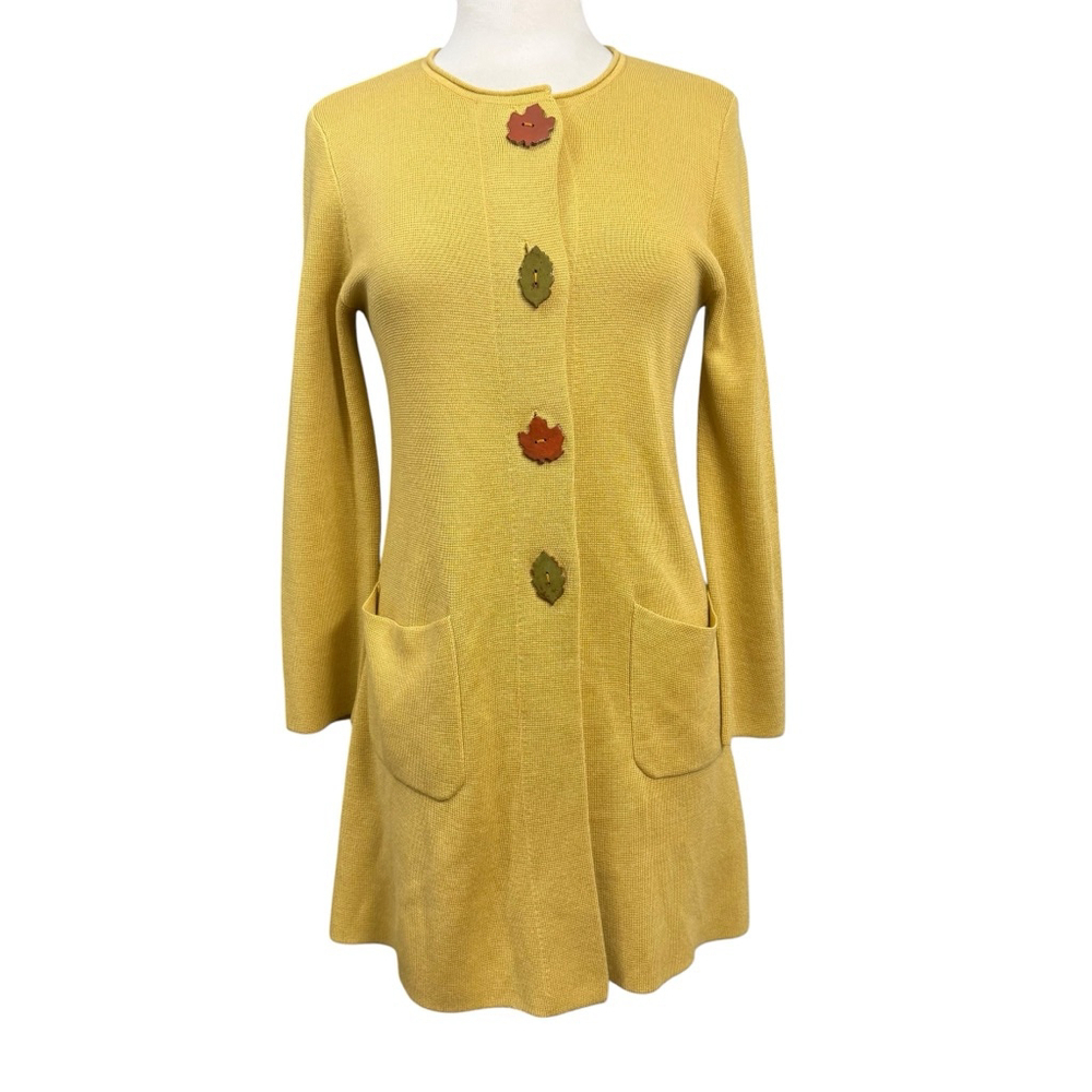 Kasper Mustard Yellow Wool Blend Cardigan Jacket S Leaf Buttons